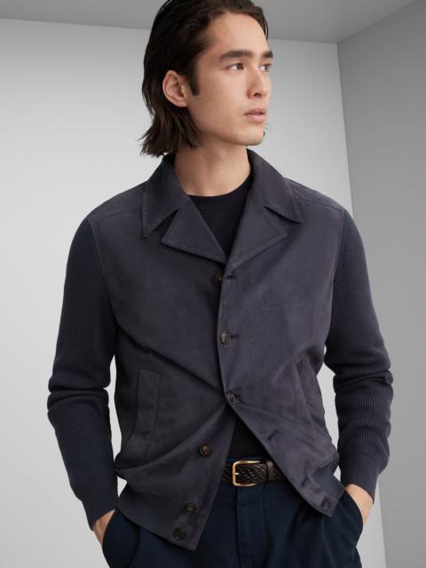 suede and cotton knit outerwear jacket