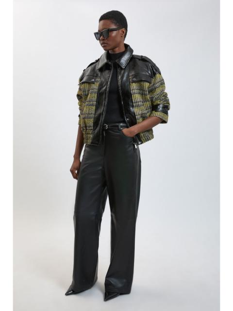 KAREN MILLEN Wool Tweed and Faux Leather Mix Short Coat