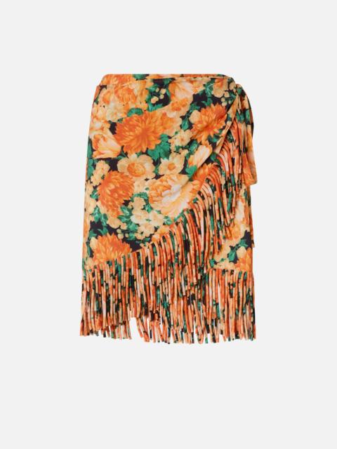 PINKO SHORT SKIRT WITH FRINGING AND BOTANIC GARDEN PRINT