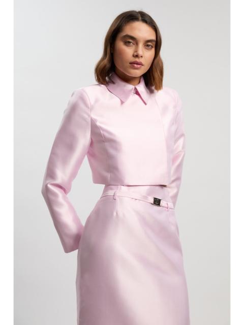 KAREN MILLEN Satin Twill Cropped Wrap Tailored Jacket
