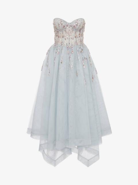 Alexander McQueen Women's Cosmic Rain Embroidery Bustier Dress in Black