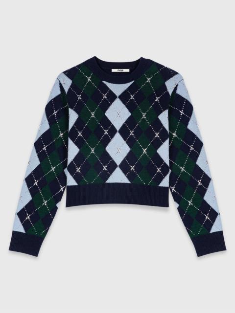 maje Argyle sweater with rhinestones
