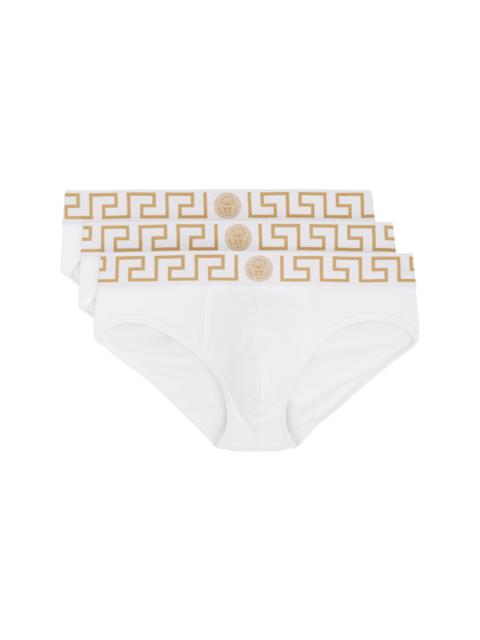 VERSACE Three-Pack White Greca Border Briefs