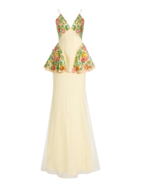 markarian Isabeau Hand-Beaded Silk-Organza Gown multi