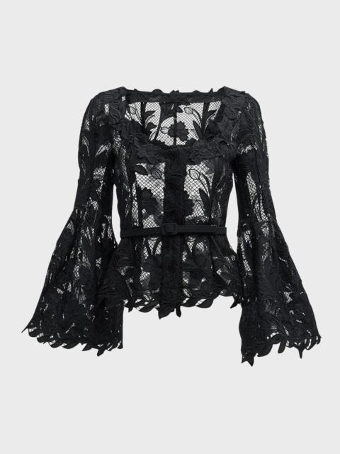 Marbled Carnation Guipure Jacket with Belted Waist