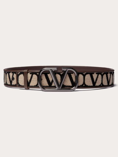 Valentino TOILE ICONOGRAPHE BELT WITH LEATHER DETAILING