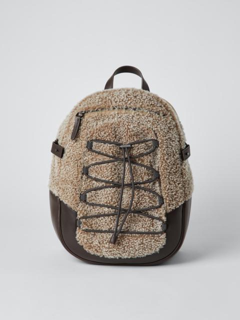 Brunello Cucinelli Curly shearling and matte calfskin backpack with monili