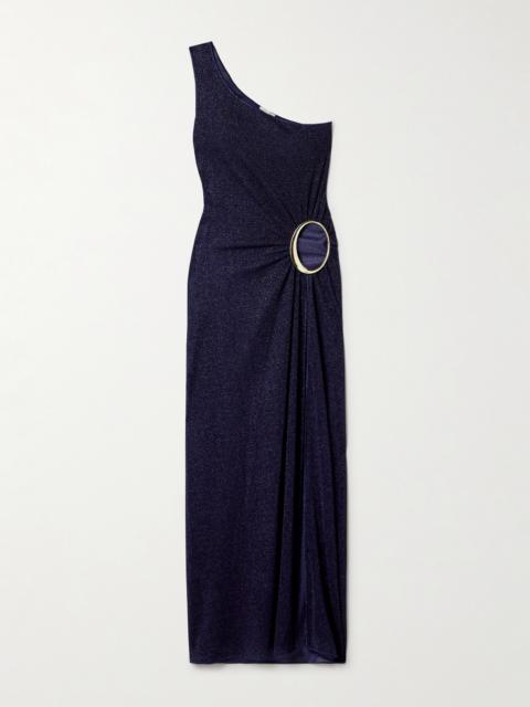 Oséree Lumière One-shoulder Cutout Metallic Stretch-knit Maxi Dress