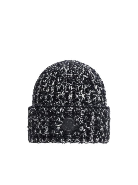 Moncler tweed logo-patch beanie