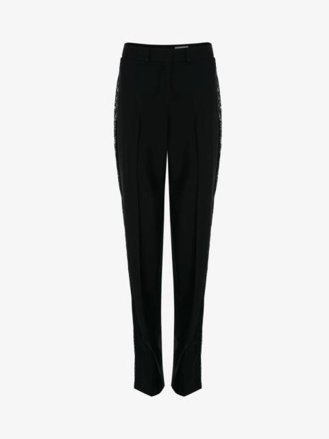 Alexander McQueen Wool Lace Stripe Cigarette Trousers in Black