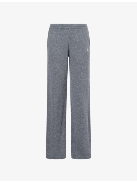 Sporty & Rich Emblem-Embroidered Straight-Leg Cashmere Trousers