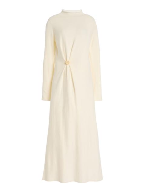 Loulou de Saison Lucero Draped Wool-Cashmere Knit Dress ivory