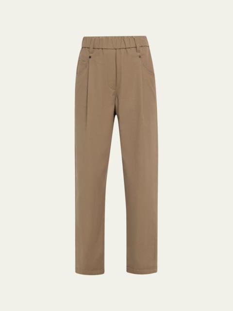 Brunello Cucinelli Cotton Twill Straight-Leg Ankle Pull-On Pants