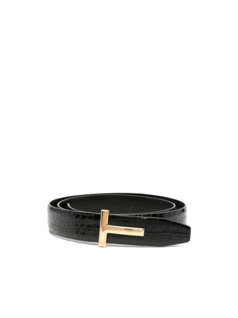TOM FORD T-buckle crocodile-effect belt