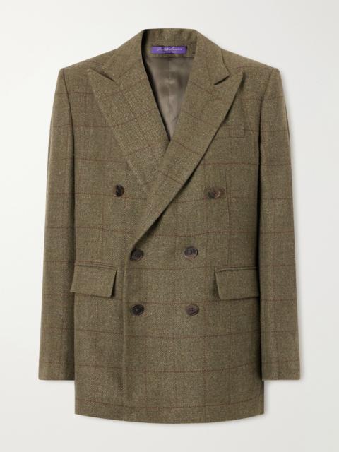 Ralph Lauren Ramona Double-breasted Windowpane Linen, Cashmere And Silk-blend Blazer