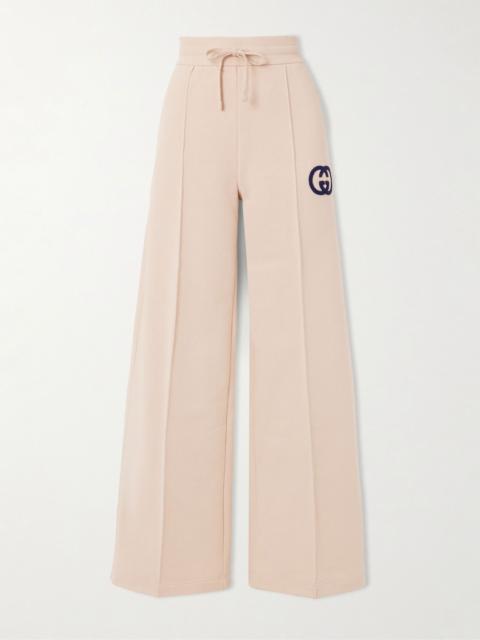 GUCCI Appliquéd cotton-jersey straight-leg track pants Baby pink