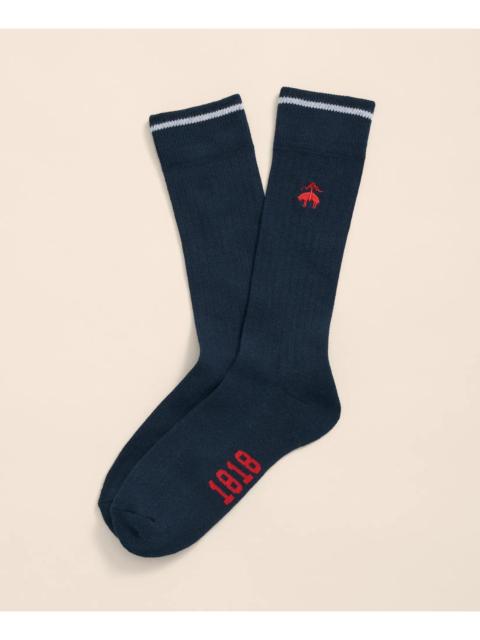 Brooks Brothers Cotton Blend Contrast Tipped Ribbed Socks with Golden Fleece® Embroidery