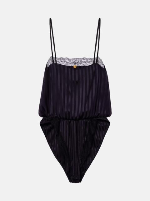 VERSACE Lace-trimmed silk-blend jacquard bodysuit