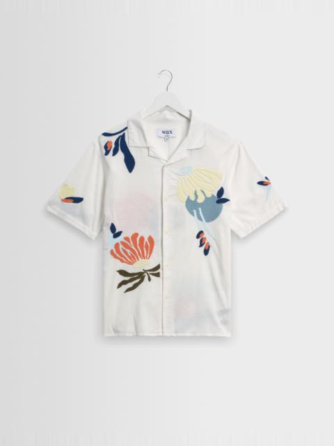 Wax London Didcot - Ecru And Multicolour Flower Embroidered Short-Sleeve Shirt
