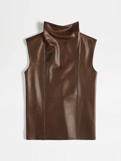 Tod's TOP IN NAPPA LEATHER - BROWN