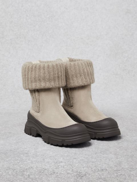 Suede Chelsea boots with virgin wool, cashmere and silk knit insert