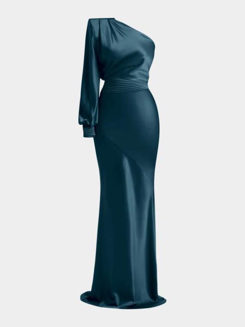 ZHIVAGO Don't Look Now Draped One-Shoulder Satin Gown