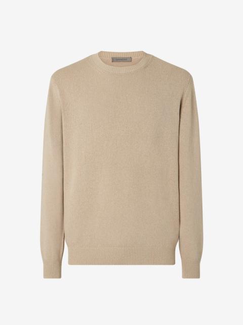 CORNELIANI Beige cotton and cashmere crew neck knitwear