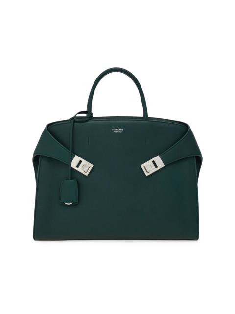 FERRAGAMO Men's Hug Hammered Leather Tote - Moss
