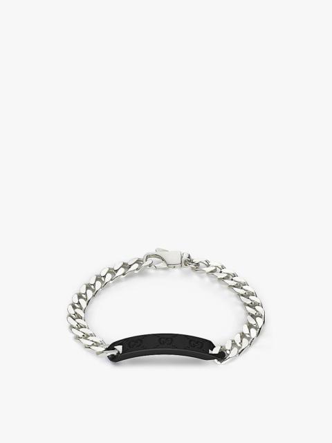 GUCCI Branded-tag sterling-silver and leather chain bracelet