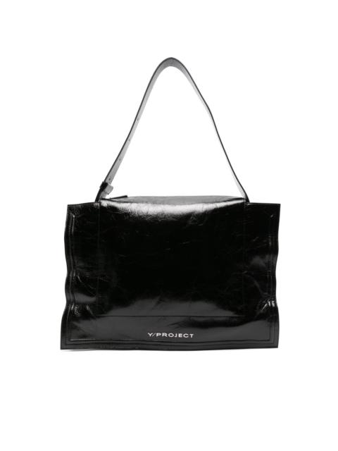 Wire patent-finish leather shoulder bag