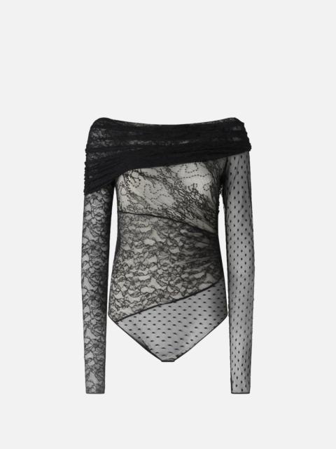 PINKO PATCHWORK-EFFECT LACE BODYSUIT