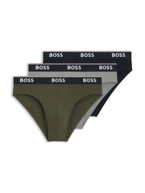 BOSS THREE-PACK OF LOGO-WAISTBAND BRIEFS IN STRETCH COTTON