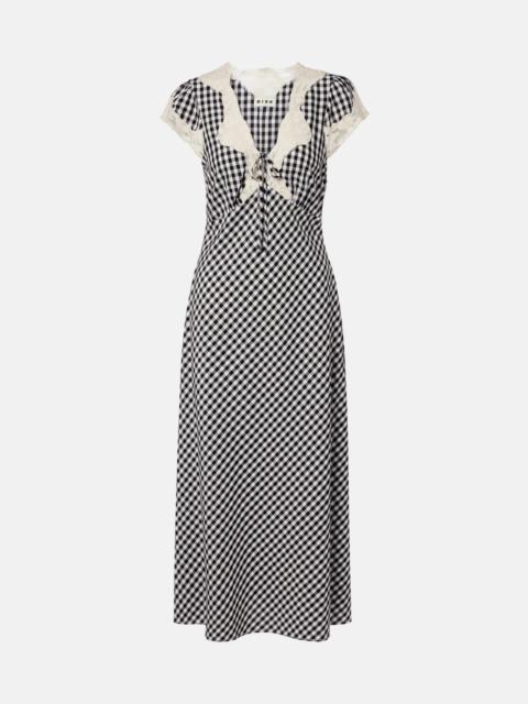 RIXO Amari lace-trimmed checked midi dress