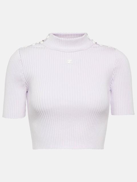 courrèges Logo ribbed-knit crop top