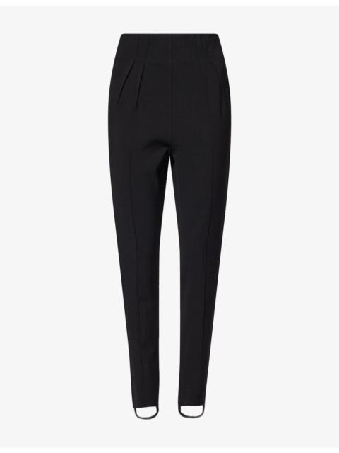 MUGLER Pleated Stirrup-Cuff Wool-Blend Leggings