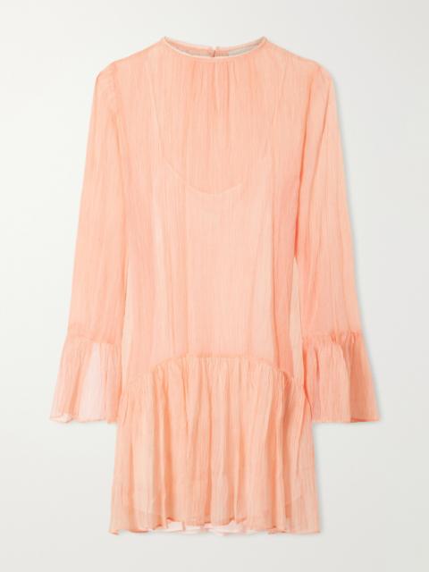 ULLA JOHNSON Emmeline Gathered Tiered Silk-chiffon Mini Dress