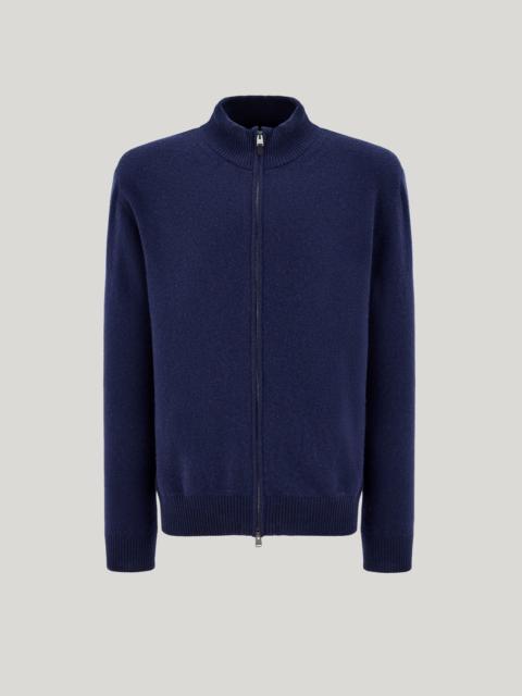 Canali NAVY BLUE WOOL AND CASHMERE FULL-ZIPPERED CARDIGAN