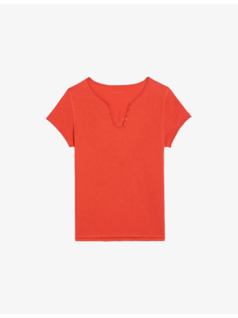 Zadig & Voltaire Henley Slogan-Embroidered Cotton T-Shirt