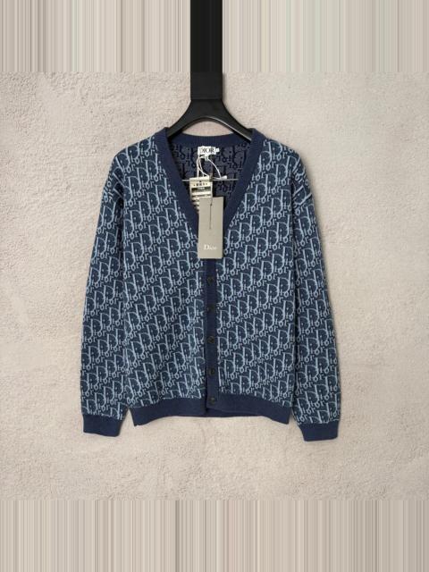 Dior Dior FW26 Blue Coarse Tweed Vintage All-Over Print Cardigan