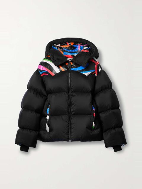 Hooded printed quilted shell down jacket