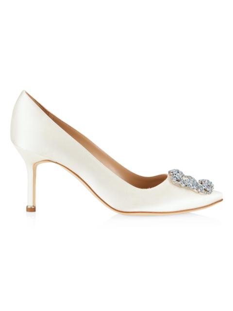 Manolo Blahnik Women's Hangisi 70MM Silk-Blend Pumps - Off White