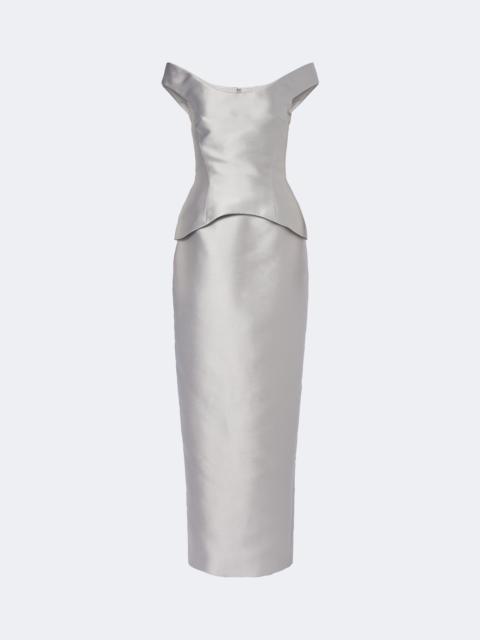 SOLACE LONDON Pieta off-shoulder peplum satin gown