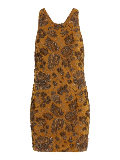 SAINT LAURENT Floral Stretch-Brocade Mini Dress yellow