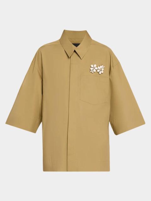 Simone Rocha Boxy Floral-Embellished Pocket Short-Sleeve Shirt