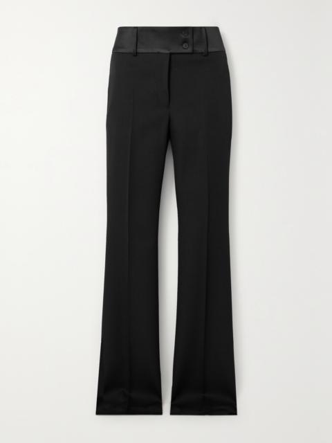 FERRAGAMO Silk-blend Satin-trimmed Grain De Poudre Wool Slim-leg Pants