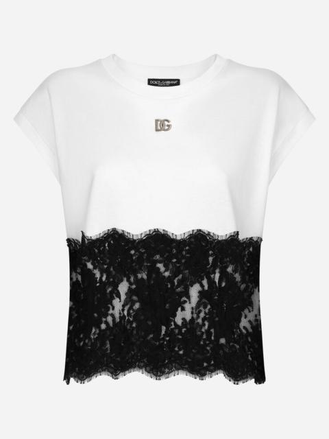 Dolce & Gabbana Jersey T-shirt with DG logo and lace details