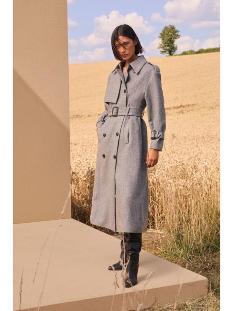 KAREN MILLEN Herringbone Wool Belted Trench Tailored Maxi Coat