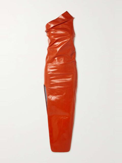 Rick Owens Athena one-shoulder coated-denim gown