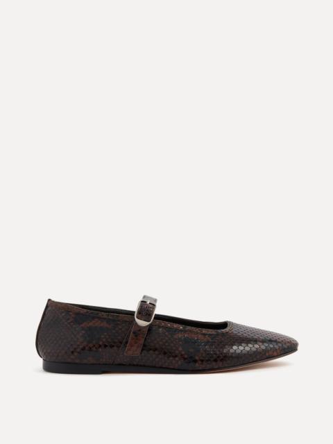 LE MONDE BÉRYL Ballet Mary Janes / Chocolate Leather Snake Effect
