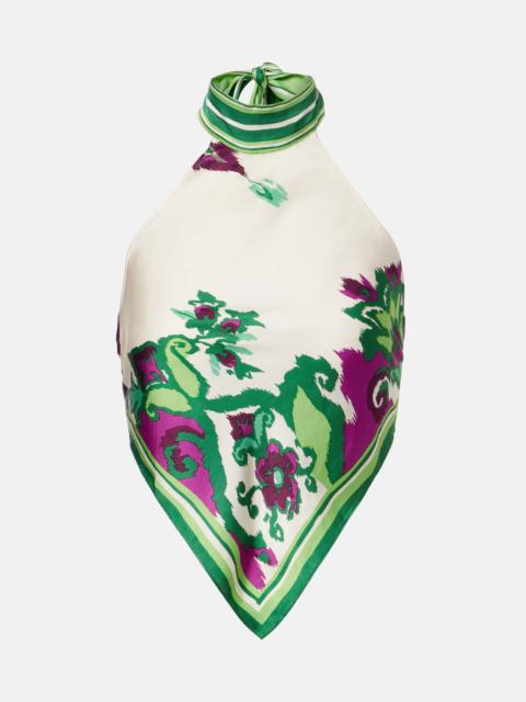Poupette St Barth Guilia printed halterneck satin top
